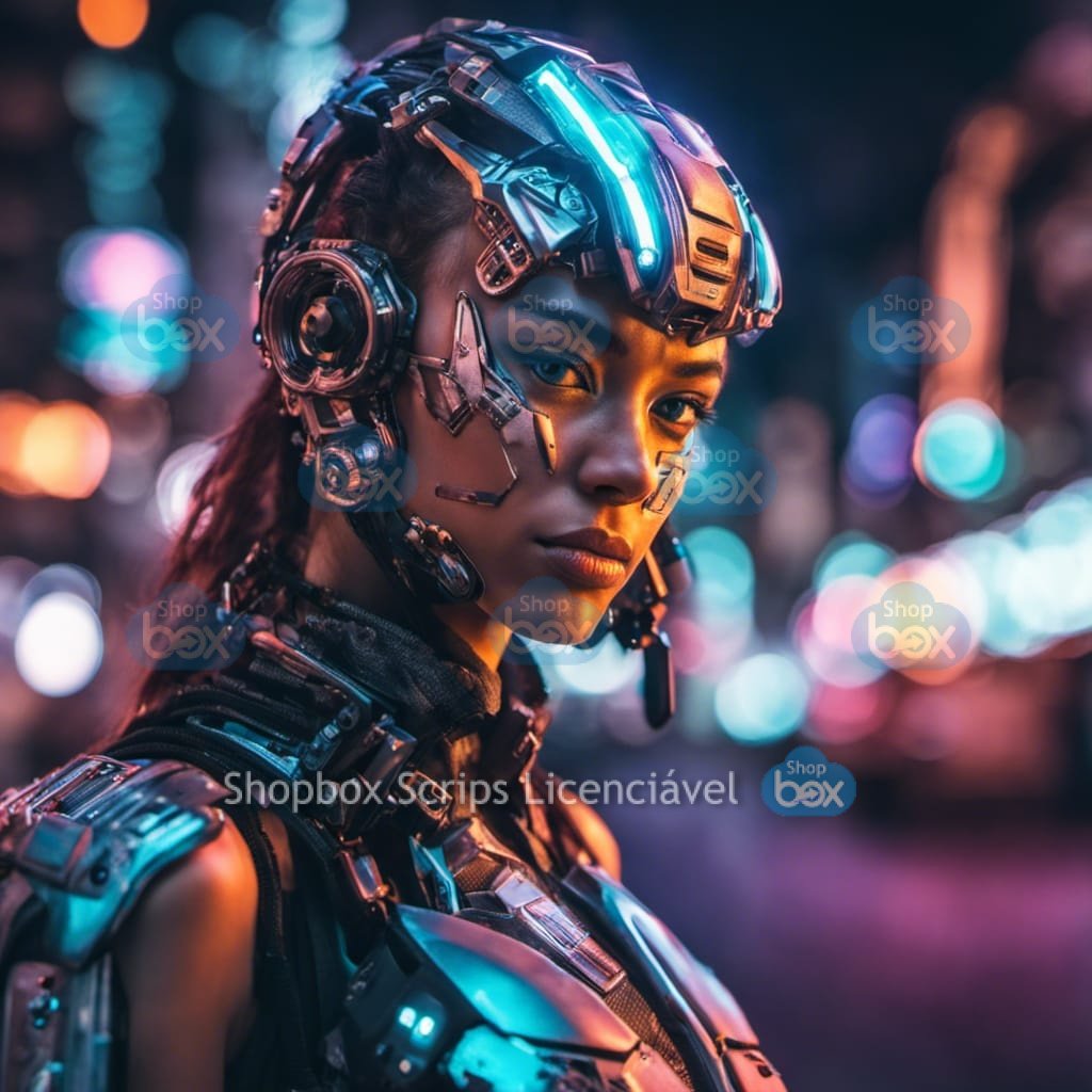 Mulher Ciborg na cidade neon